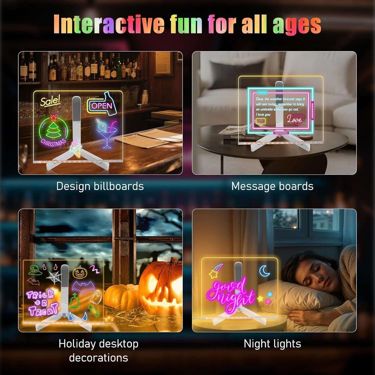 LED Drawing Board for Creative Kids, Glowing Notes, Rewritable, USB Powered, Great Gift Idea