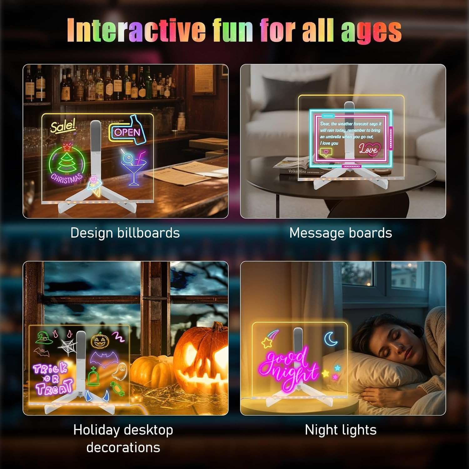 LED Drawing Board for Creative Kids, Glowing Notes, Rewritable, USB Powered, Great Gift Idea