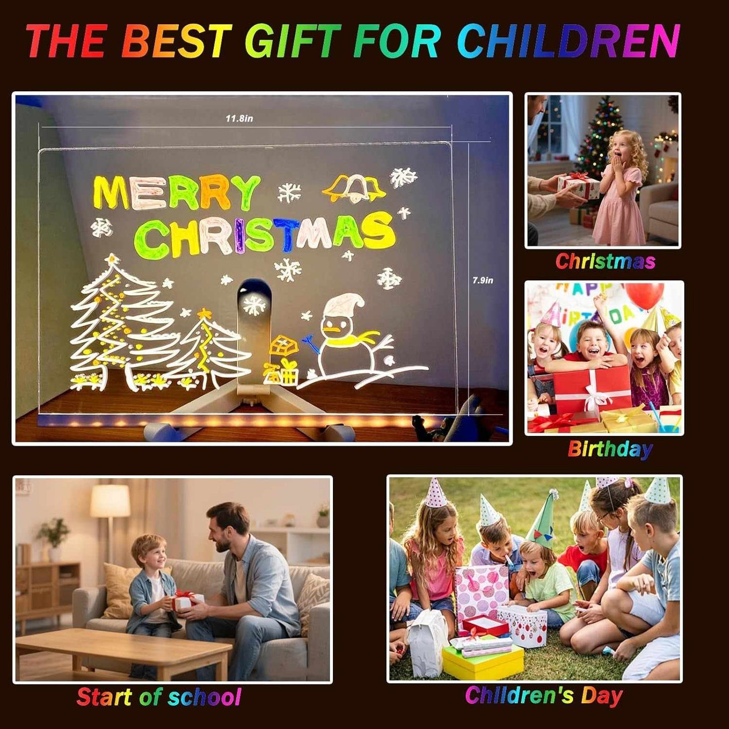 LED Drawing Board for Creative Kids, Glowing Notes, Rewritable, USB Powered, Great Gift Idea