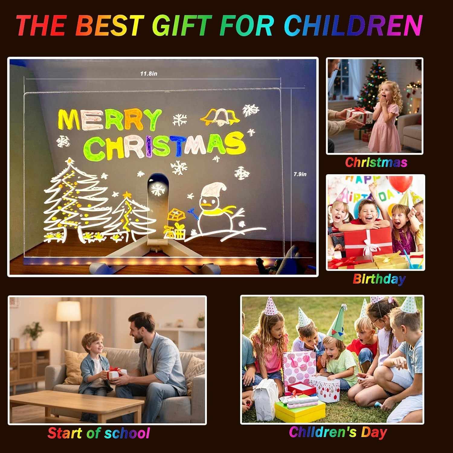 LED Drawing Board for Creative Kids, Glowing Notes, Rewritable, USB Powered, Great Gift Idea