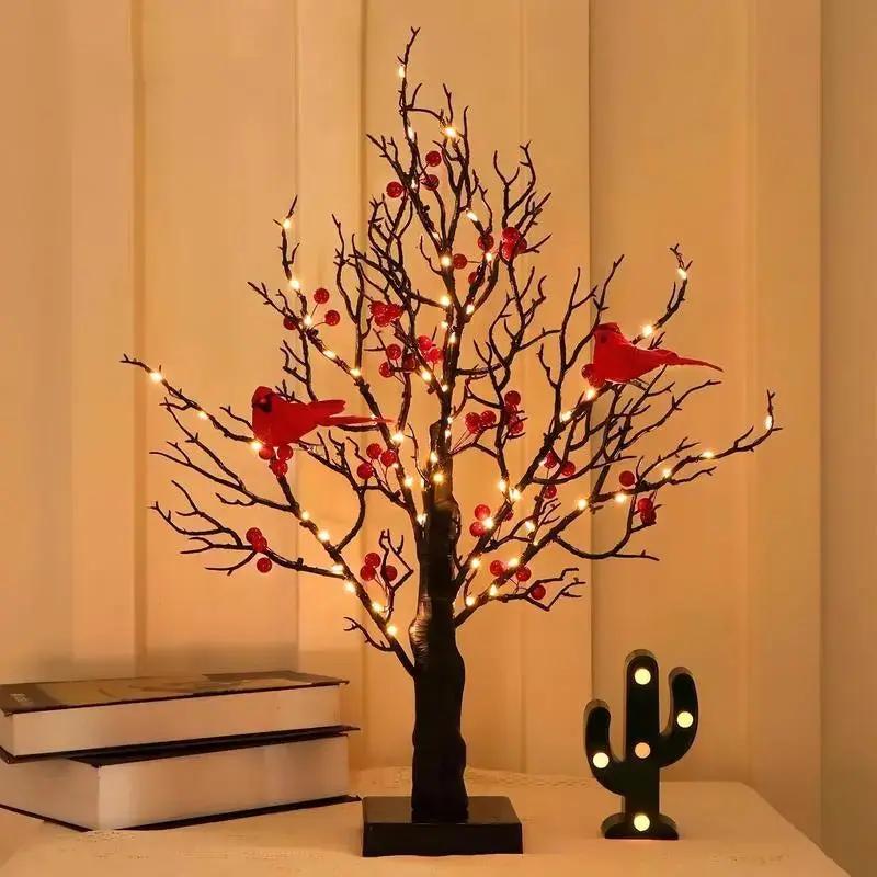 Warm White LED Christmas Tree with Red Birds Decoration - Pexav