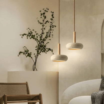 LED Retro Ceiling Light Fixture with Yellow Cave Stone and Wood – Adjustable Cable Length for Living Room or Bedroom 4