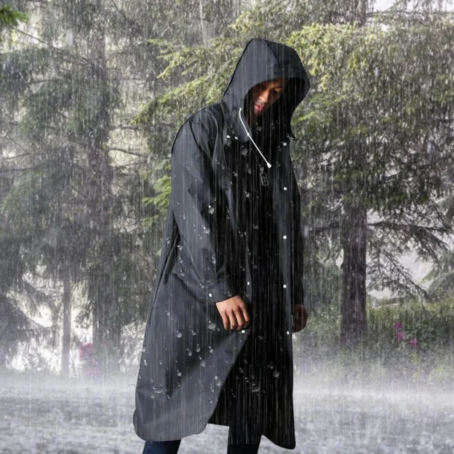 Waterproof Black Men's Rain Jacket with Hood
