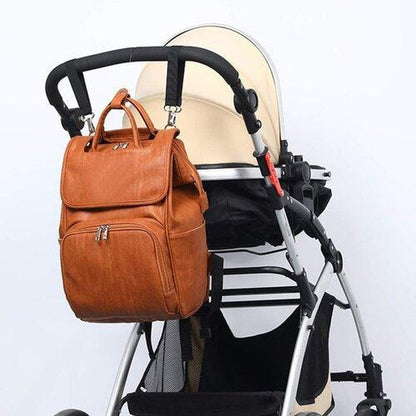 Large Capacity PU Leather Diaper Bag Backpack