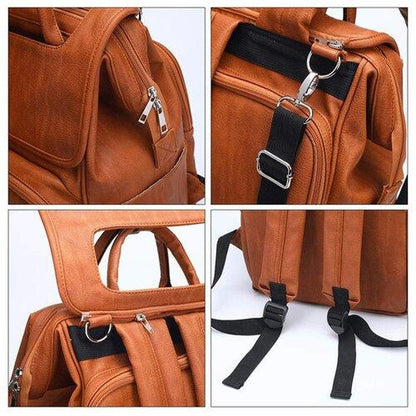 Large Capacity PU Leather Diaper Bag Backpack