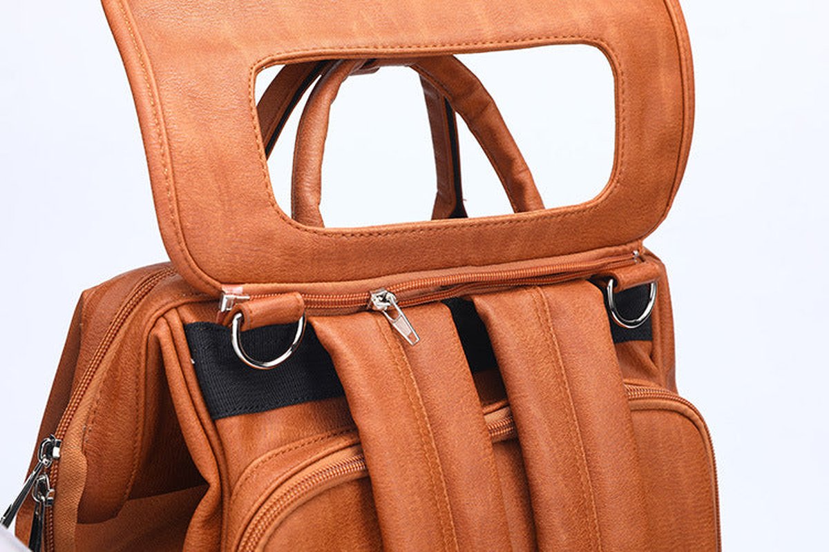Large Capacity PU Leather Diaper Bag Backpack