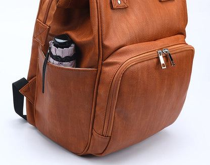 Large Capacity PU Leather Diaper Bag Backpack