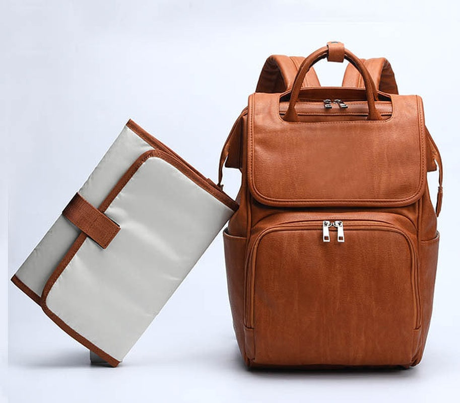 Large Capacity PU Leather Diaper Bag Backpack