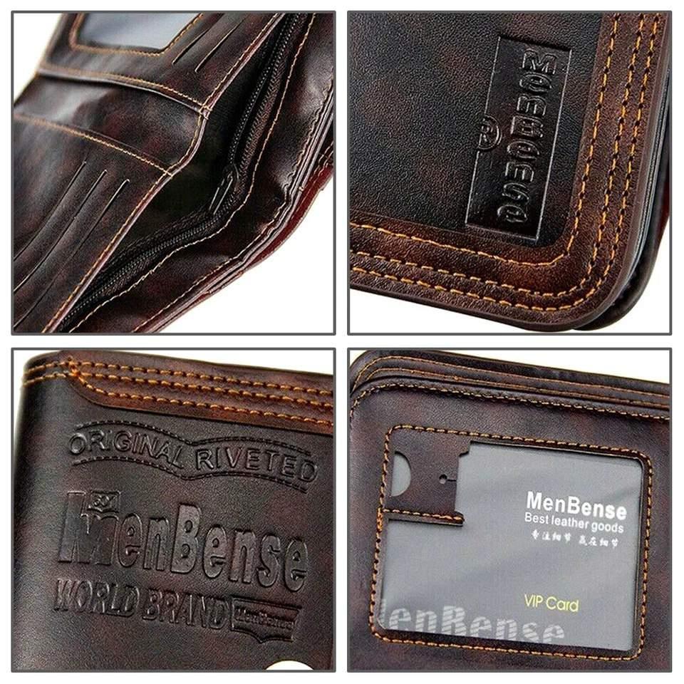 Large-capacity Tri-fold Men’s Wallet in Leather with Multiple Compartments, Snap Button Closure and a Compact, Easy-to-Carry Design