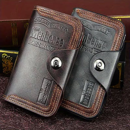 Large-capacity Tri-fold Men’s Wallet in Leather with Multiple Compartments, Snap Button Closure and a Compact, Easy-to-Carry Design