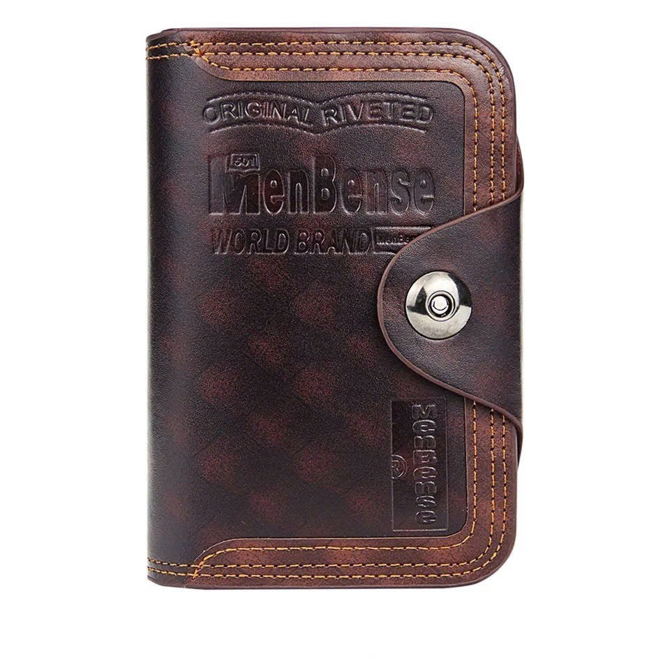 Large-capacity Tri-fold Men’s Wallet in Leather with Multiple Compartments, Snap Button Closure and a Compact, Easy-to-Carry Design