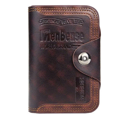 Large-capacity Tri-fold Men’s Wallet in Leather with Multiple Compartments, Snap Button Closure and a Compact, Easy-to-Carry Design