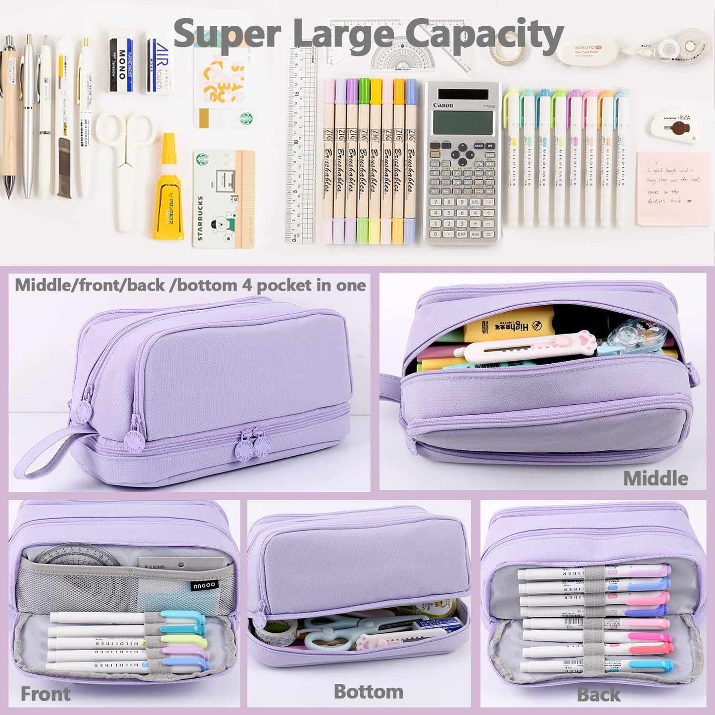 Large Capacity Pencil Case – 4-Compartment Multifunctional Pen & Stationery Organizer