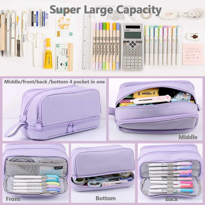 Large Capacity Pencil Case – 4-Compartment Multifunctional Pen & Stationery Organizer