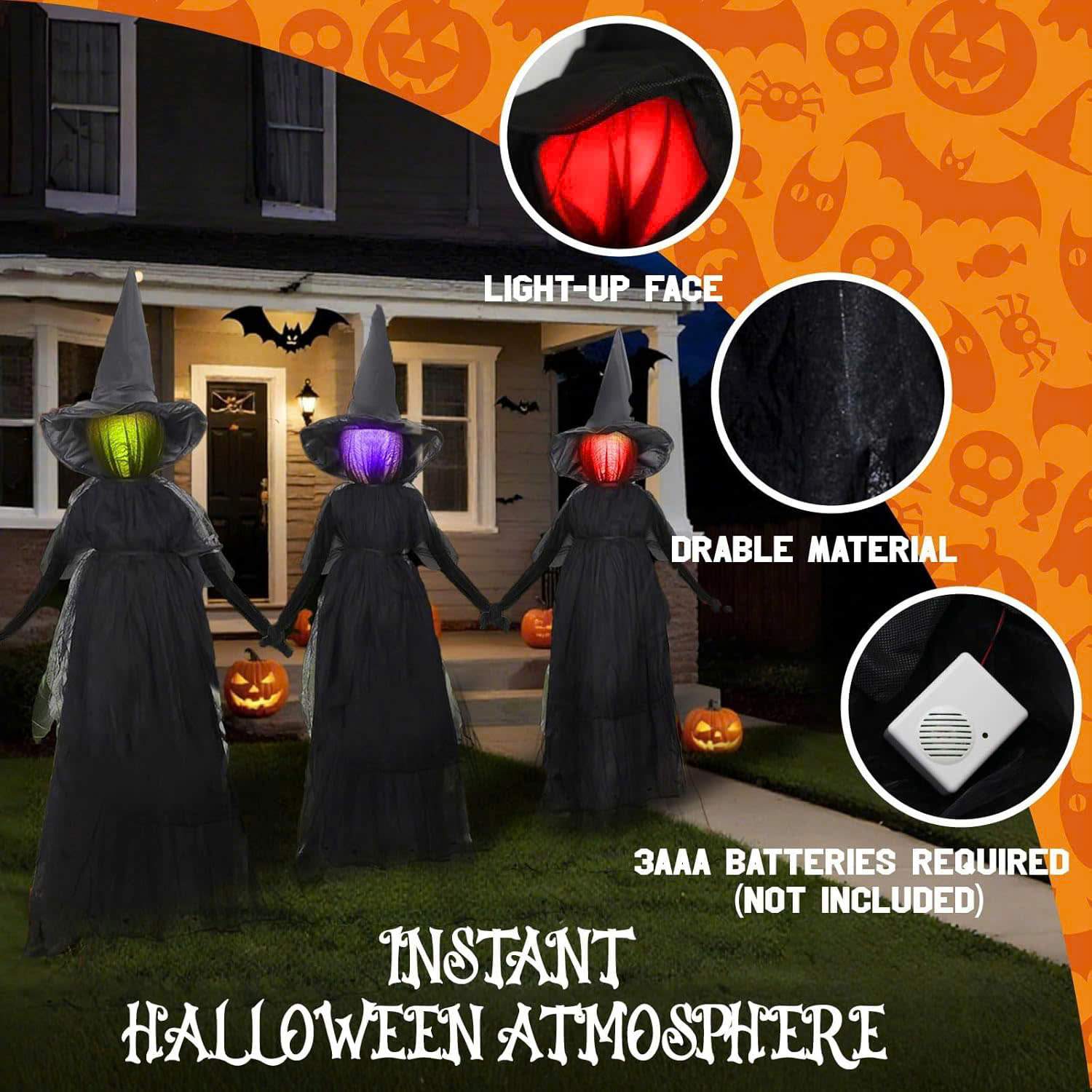 Lighted Halloween Witch Stake – Halloween Witches Decor with Sound, Safe Material and Easy Installation & Use