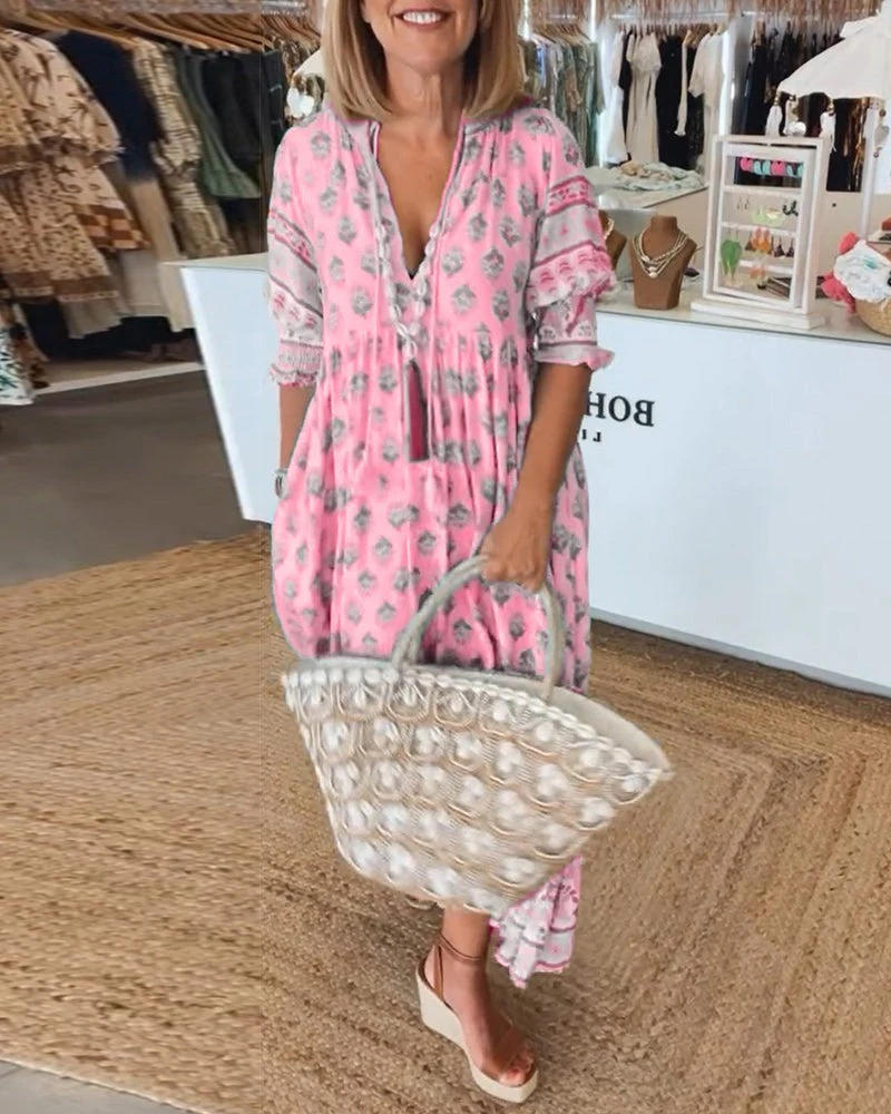 Casual Floral V Neck Sundress for Women