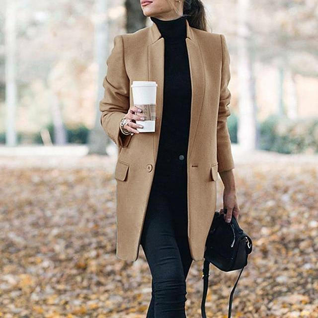 Petite Stand Collar Blazer Jacket - Pexav