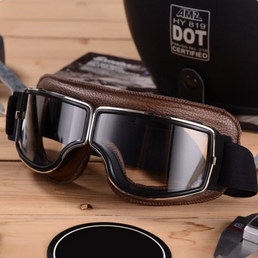 Classic Biker Retro Leather Goggles - Pexav