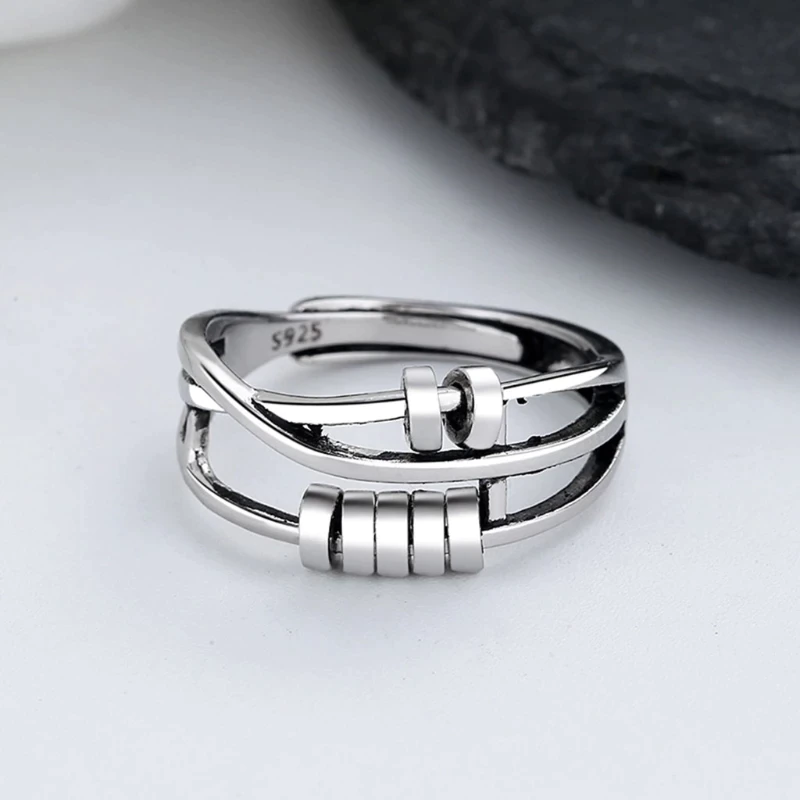 Soothing Silver Fidget Spinner Ring - Pexav
