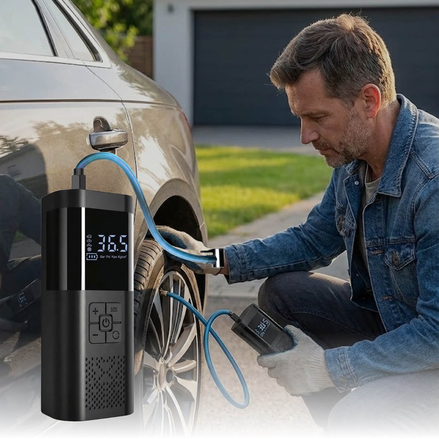 Compact Car Tire Inflator with Digital Display and LED