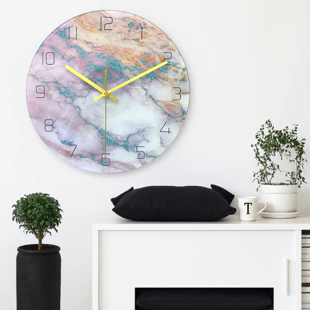 Elegant Marble Wall Clock - Silent Gold Quartz Timepiece - Pexav