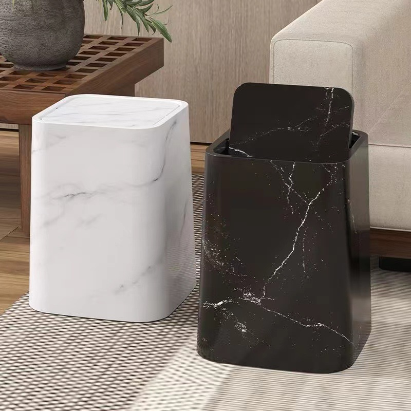 Stylish Marble Trash Can with Rotating Lid - Pexav