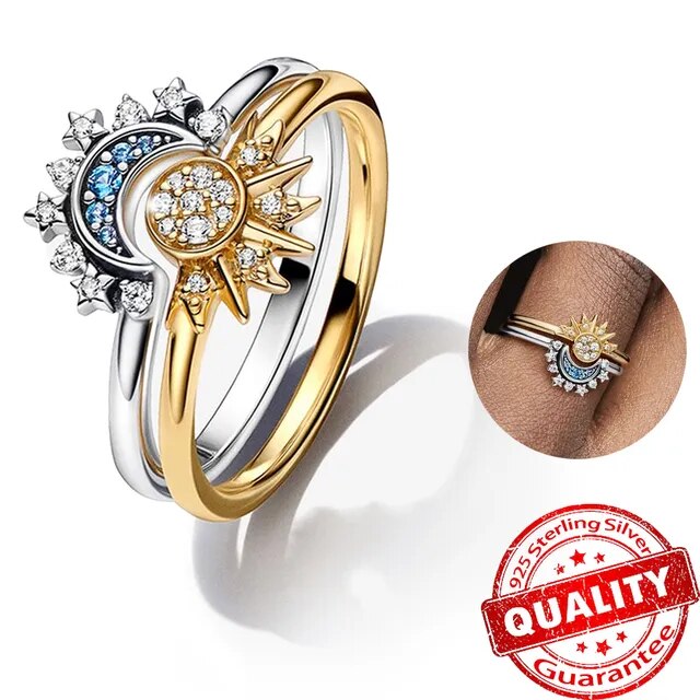 Shining Crystal Moon Ring - Genuine Silver