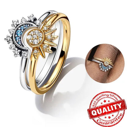 Shining Crystal Moon Ring - Genuine Silver