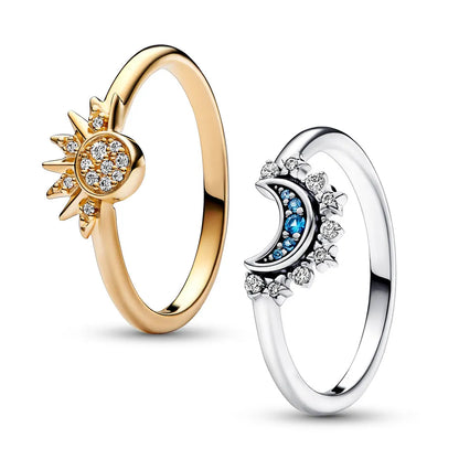 Shining Crystal Moon Ring - Genuine Silver