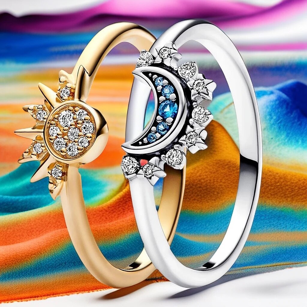 Shine Crystal Ring Set - Silver Zodiac Bands