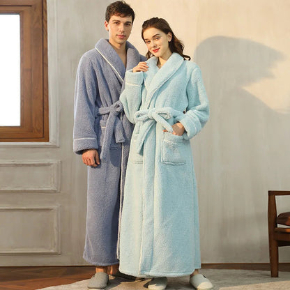 Soft Plush Bathrobe with Hood - Warm Fleece Winter Robe - Pexav