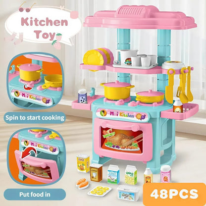 Mini Kitchen Toy with 48 Accessories, Safe ABS Plastic, Realistic Cooking Playset, Perfect Gift for Boys and Girls Ages 3+