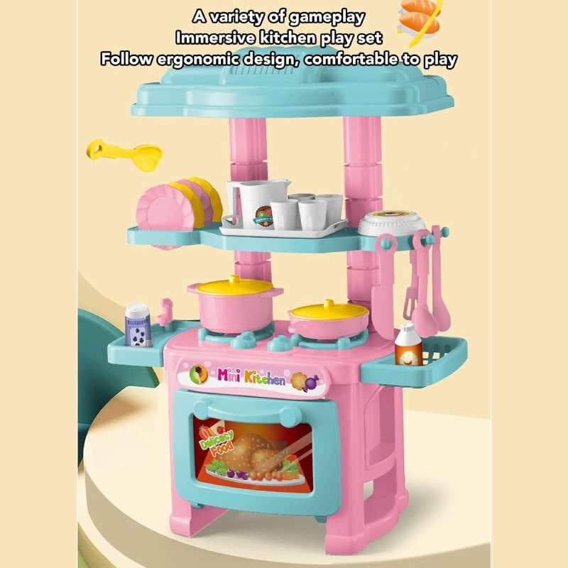 Mini Kitchen Toy with 48 Accessories, Safe ABS Plastic, Realistic Cooking Playset, Perfect Gift for Boys and Girls Ages 3+