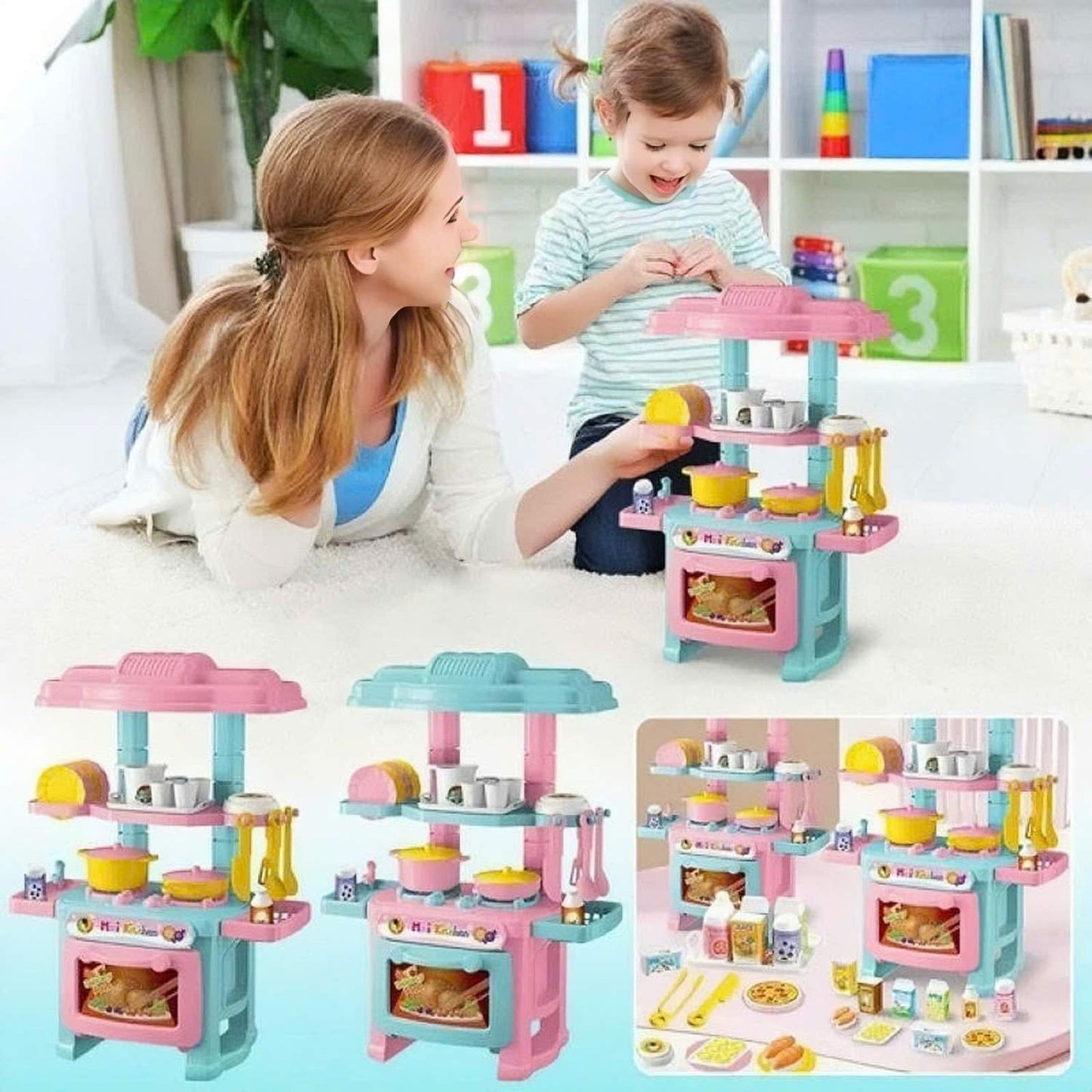 Mini Kitchen Toy with 48 Accessories, Safe ABS Plastic, Realistic Cooking Playset, Perfect Gift for Boys and Girls Ages 3+