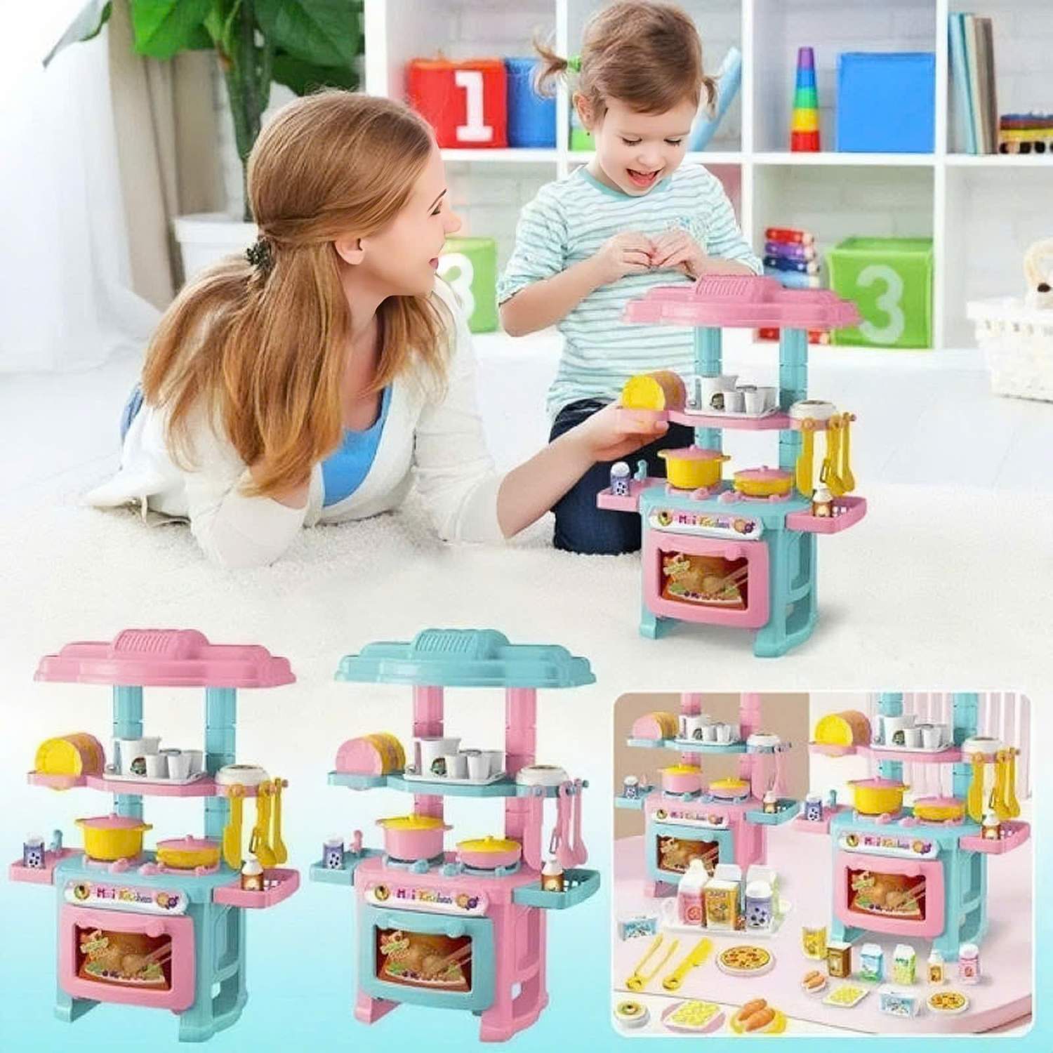 Mini Kitchen Toy with 48 Accessories, Safe ABS Plastic, Realistic Cooking Playset, Perfect Gift for Boys and Girls Ages 3+