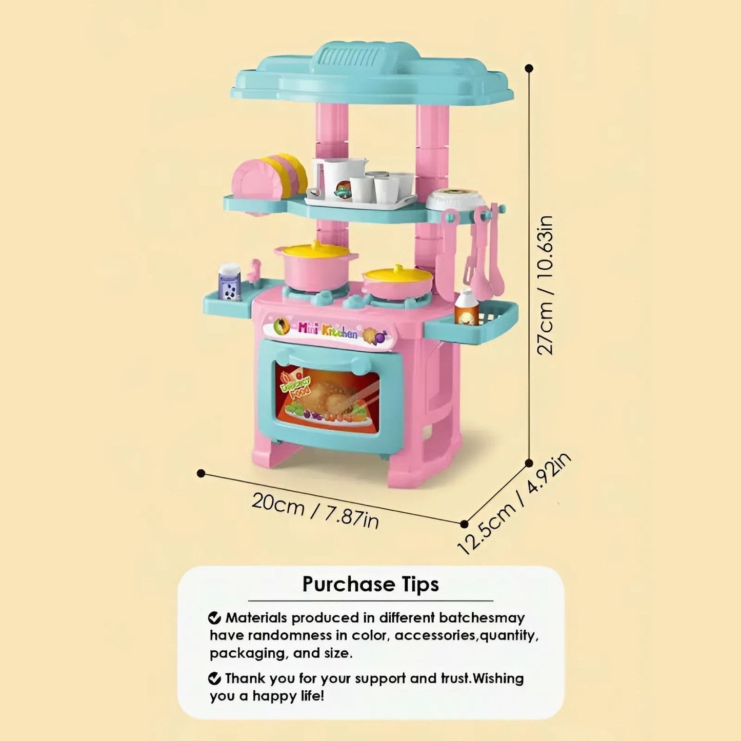 Mini Kitchen Toy with 48 Accessories, Safe ABS Plastic, Realistic Cooking Playset, Perfect Gift for Boys and Girls Ages 3+