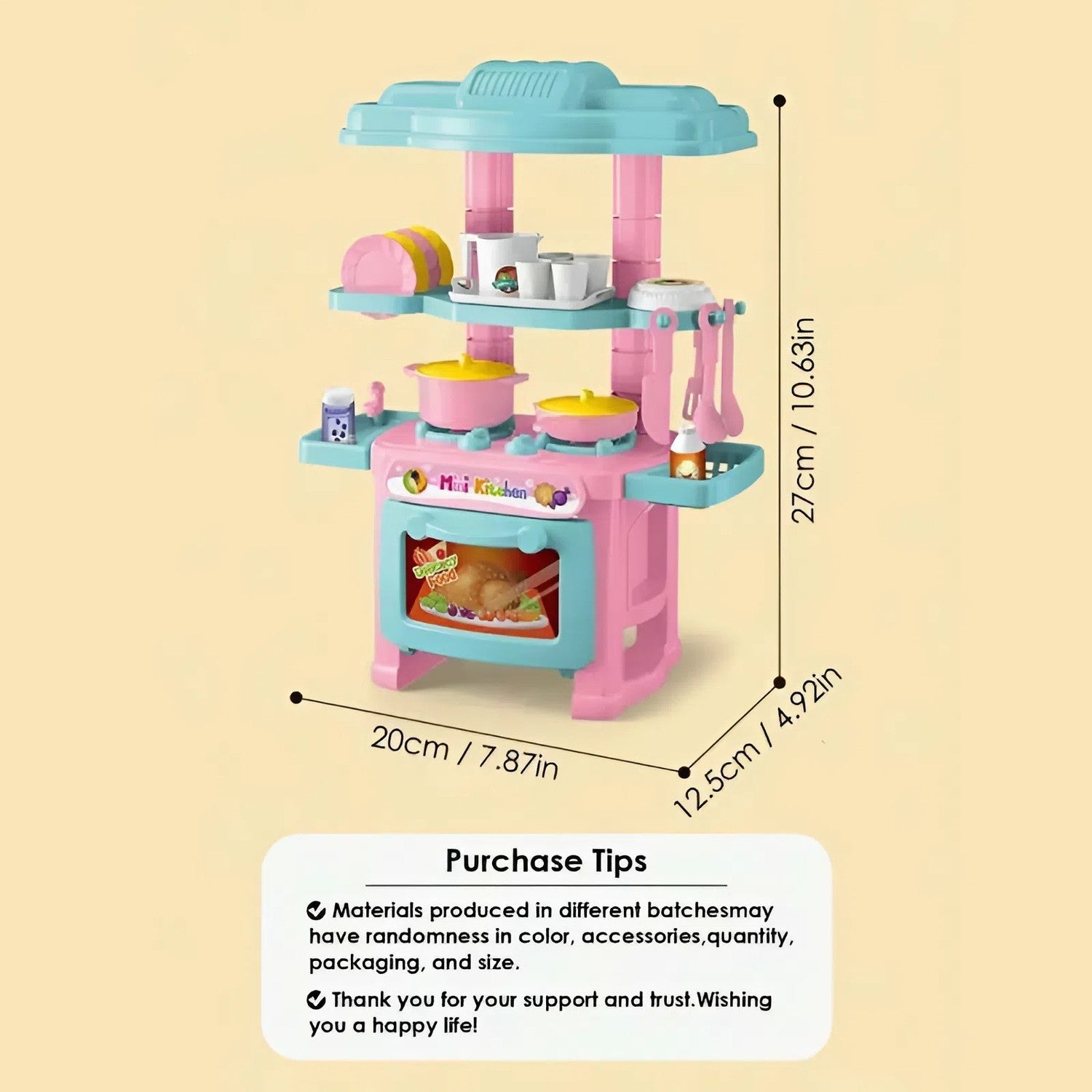 Mini Kitchen Toy with 48 Accessories, Safe ABS Plastic, Realistic Cooking Playset, Perfect Gift for Boys and Girls Ages 3+