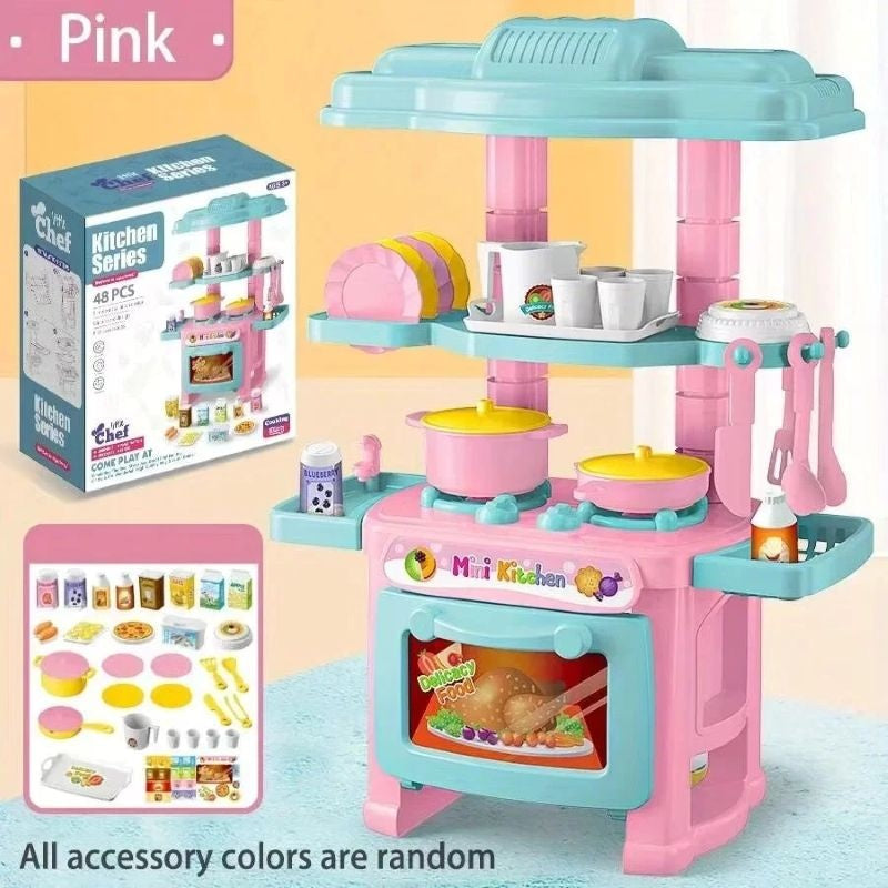 Mini Kitchen Toy with 48 Accessories, Safe ABS Plastic, Realistic Cooking Playset, Perfect Gift for Boys and Girls Ages 3+
