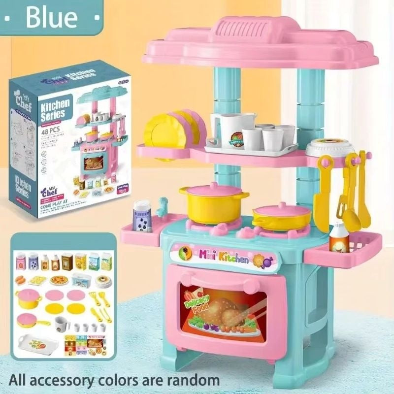 Mini Kitchen Toy with 48 Accessories, Safe ABS Plastic, Realistic Cooking Playset, Perfect Gift for Boys and Girls Ages 3+
