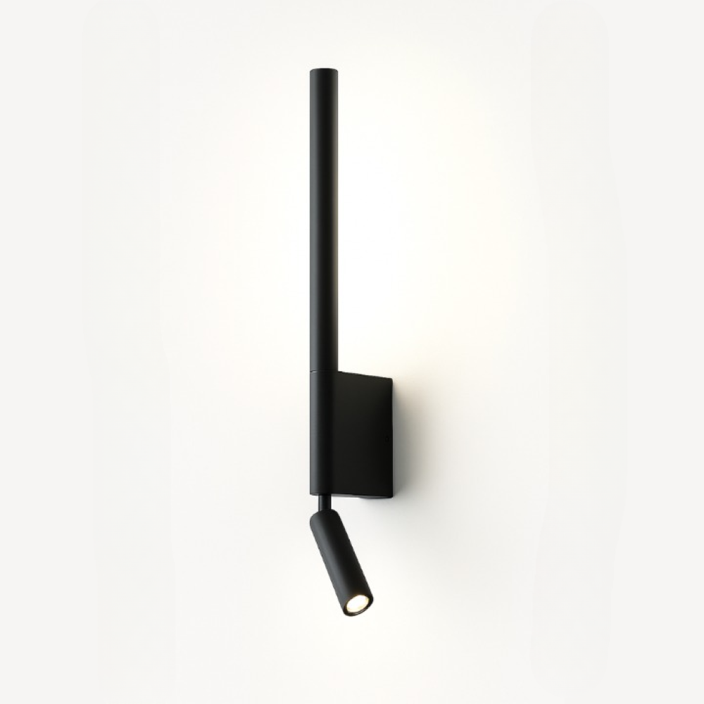 Modern black wall-mounted light fixture on a white background