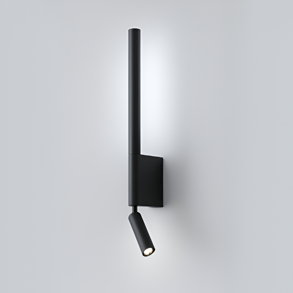 Modern black wall-mounted light fixture on a gray background