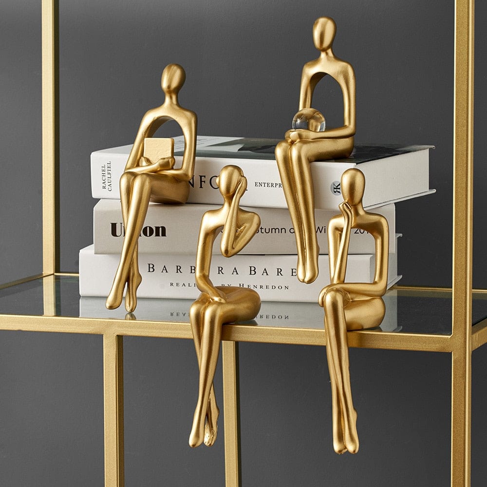 Minimalist Gold Bookshelf Figurine – Abstract Resin Sculpture for Modern Home Decor, 23x9 cm 4