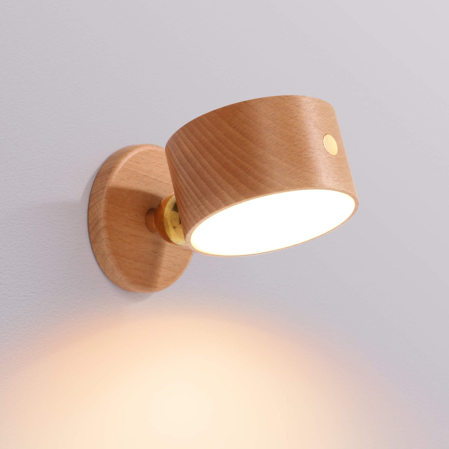 Simple Round LED Wall Light - Wooden Style Rechargeable Sconce - Pexav