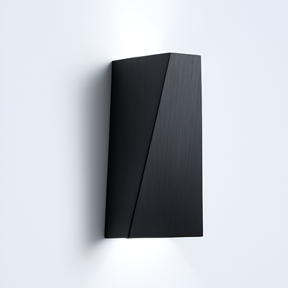 Black wall-mounted light fixture on a white background