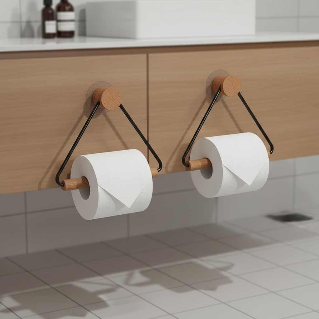 Simple Wood Metal Bathroom Accessory Set - Pexav