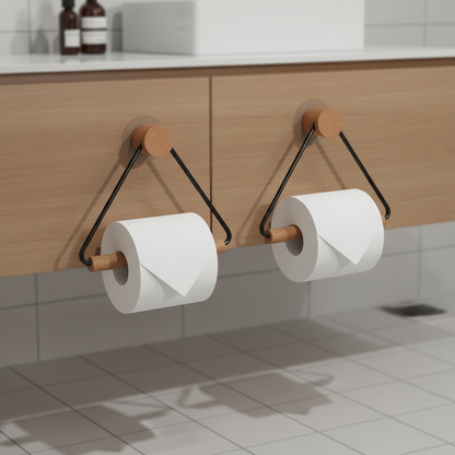 Simple Wood Metal Bathroom Accessory Set - Pexav