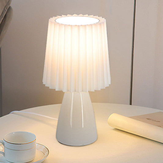 Small White Desk Lamp with Fabric Shade - Pexav