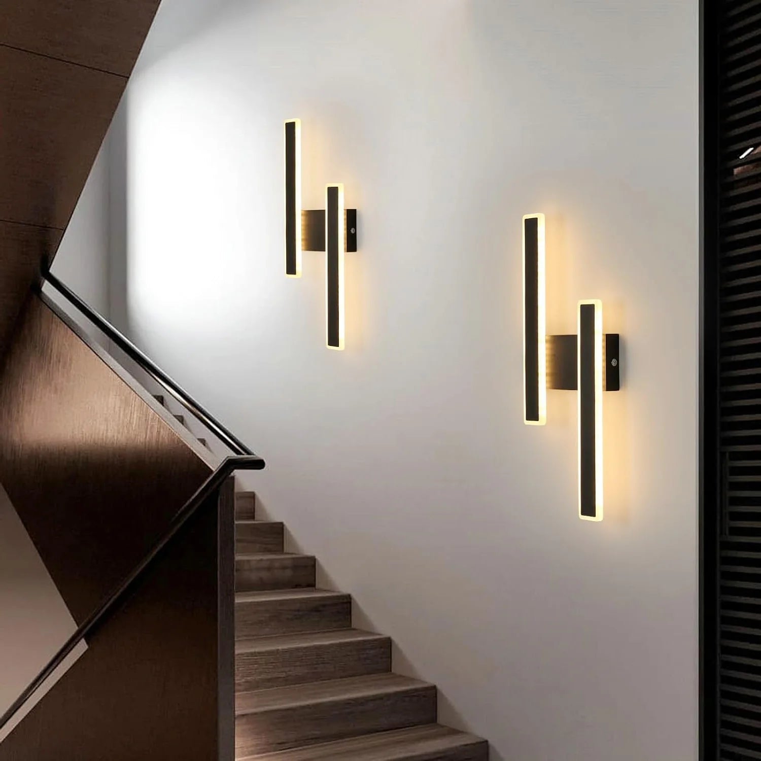 Modern LED Wall Light in Black – Warm White Wall Sconce for Bathroom, Hallway, or Staircase, 31-40W, Versatile Installation 2