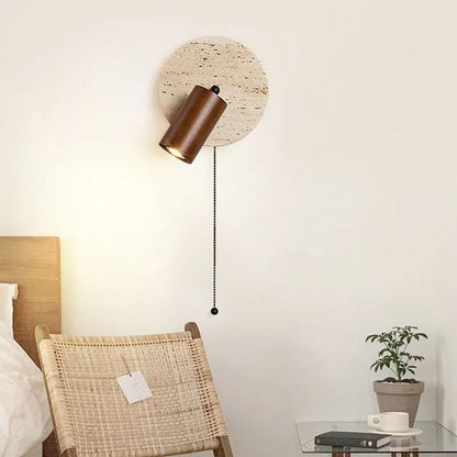 Modern Rotatable LED Wall Sconce with Travertine and Wood – Adjustable Spotlight Wall Lamp for Cozy Living Spaces 7