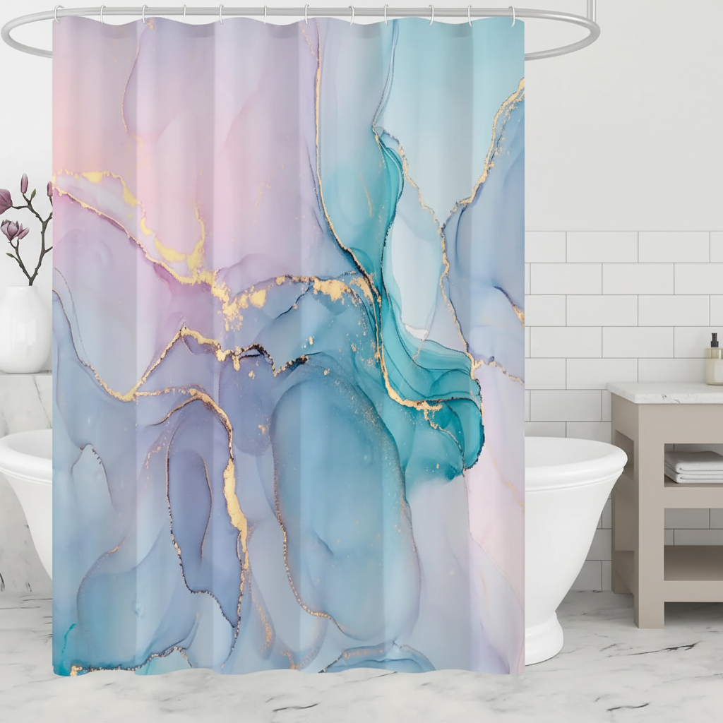 Stylish Marble Effect Bathroom Curtain - Pexav